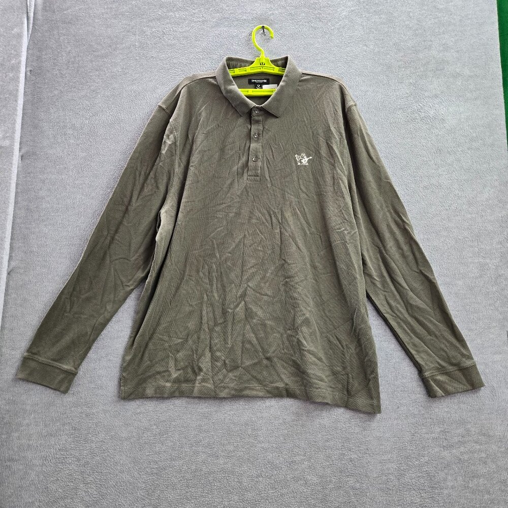True Religion Men Polo Shirt 3XL Green Logo Long Sleeve Collar